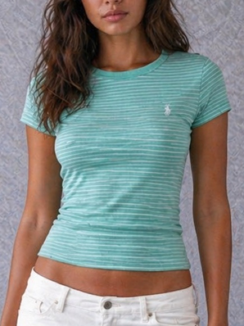 Vintage Polo Ralph Lauren Teal Aqua Striped Baby Tee